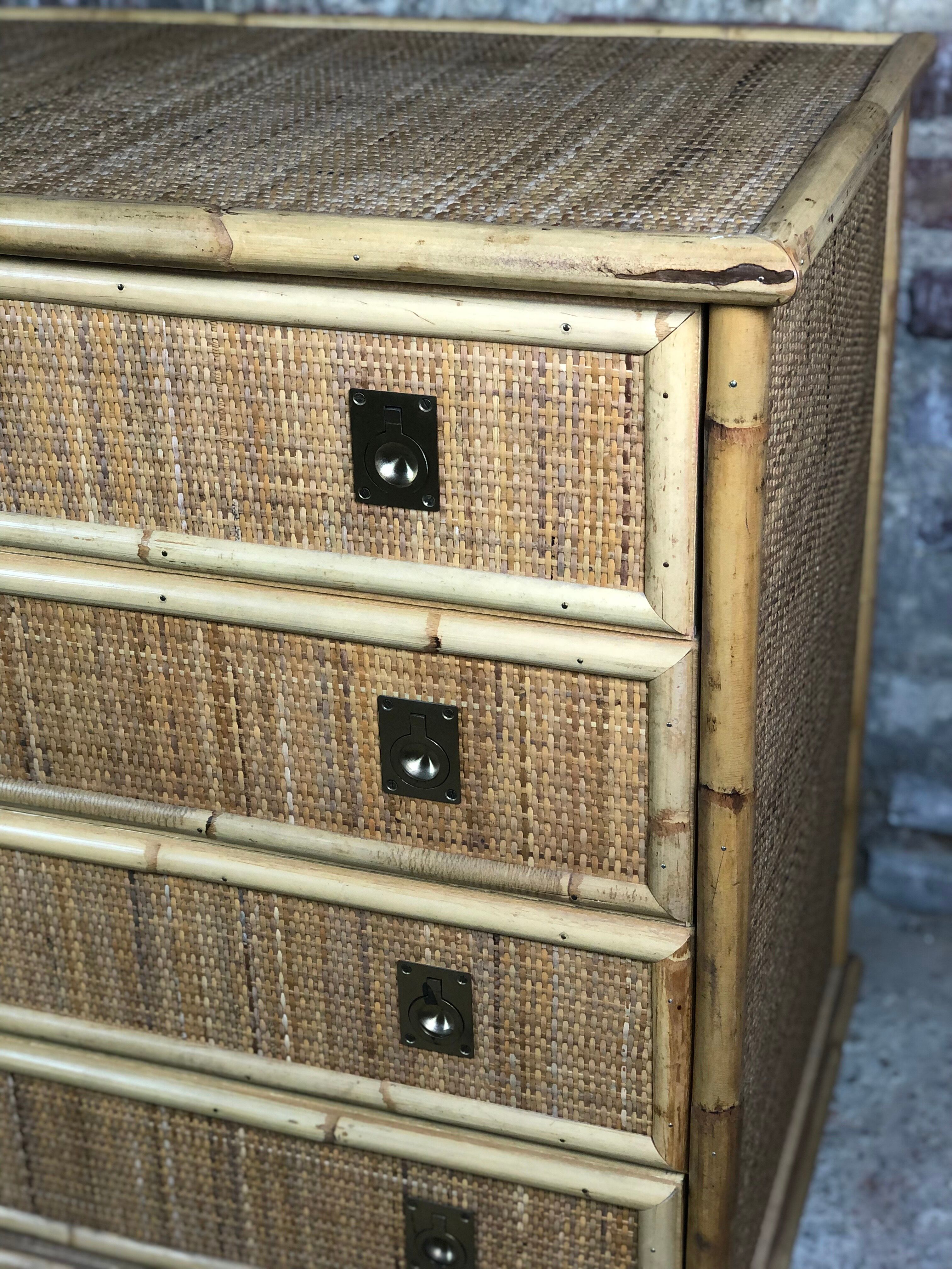 Vintage Italian dresser by Dal Vera in rattan and bamboo 1960'S