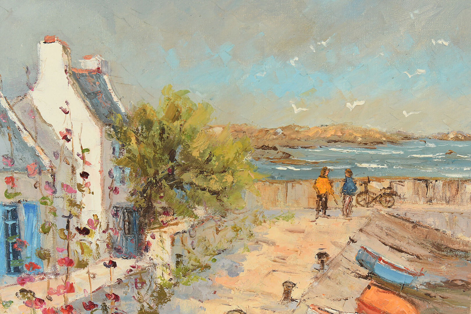 Yann Edel (XXth) Oil on canvas "Walker by the sea"