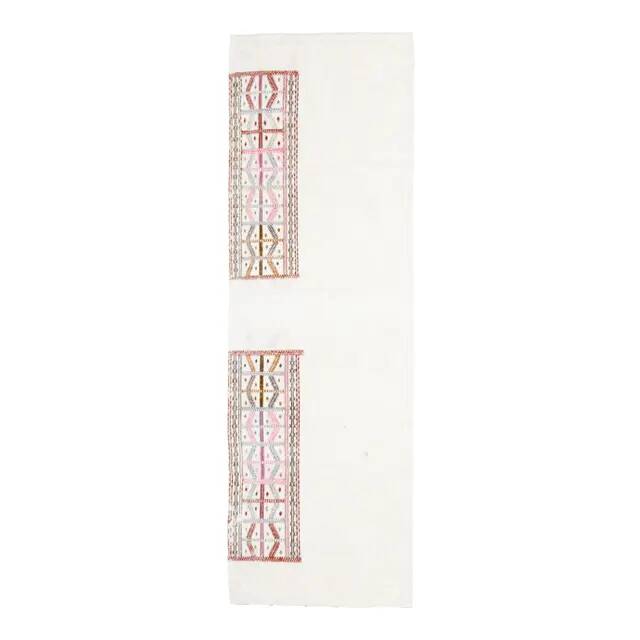 Vintage Turkish Oushak Handmade Wool Cotton White Kilim Runner 75x241