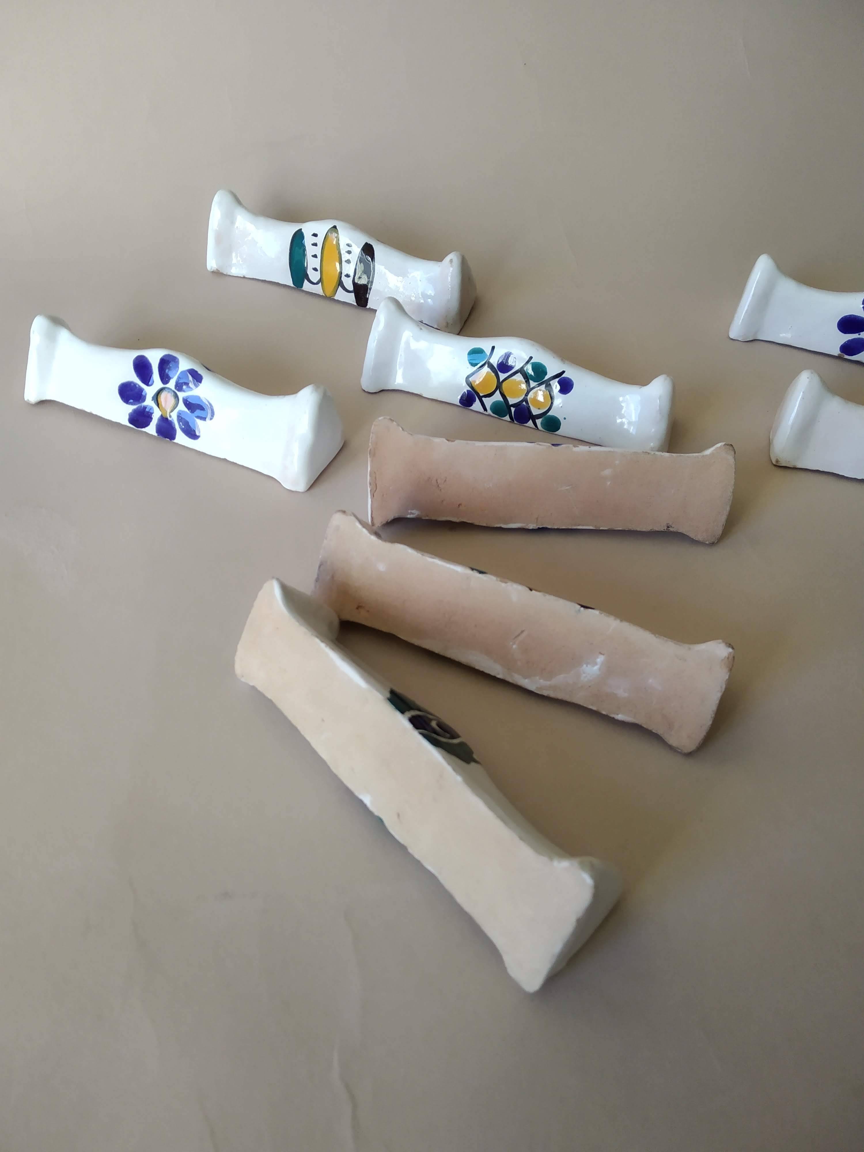 8 vintage artisanal ceramic terracotta knife holders