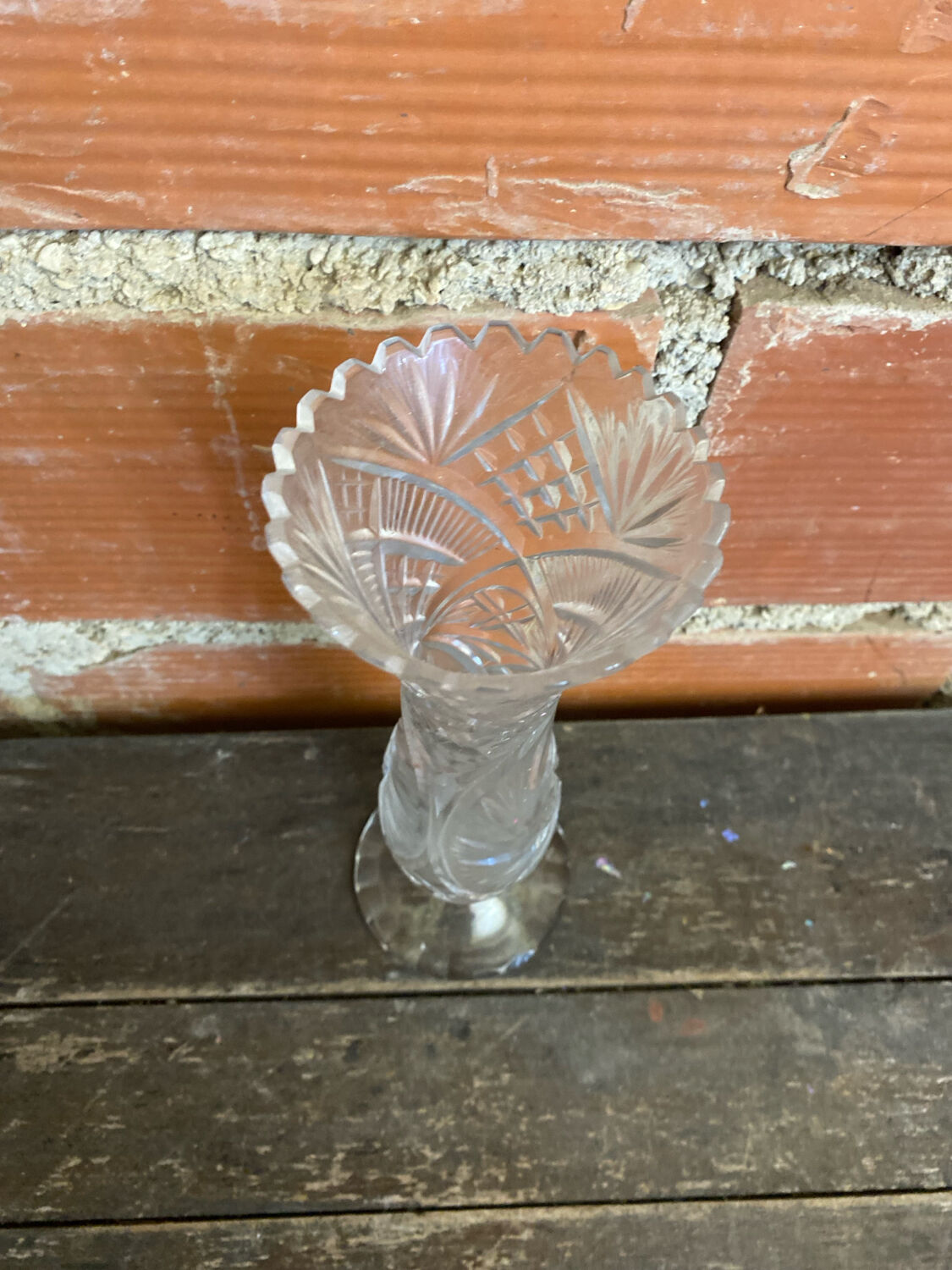 Vintage 1970s Cut Crystal Bohemian Vase #C866