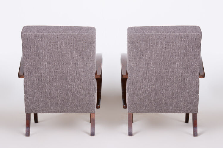 Paire de fauteuils art déco gris fabriqué dans les années 1930, hêtre entièrement rénové.