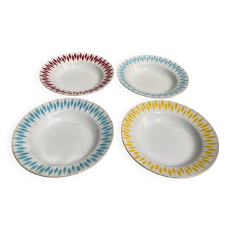 4 assiettes creuses multicolores anciennes