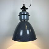 Large Grey Enamel Industrial Factory Lamp from Elektrosvit, 1960s