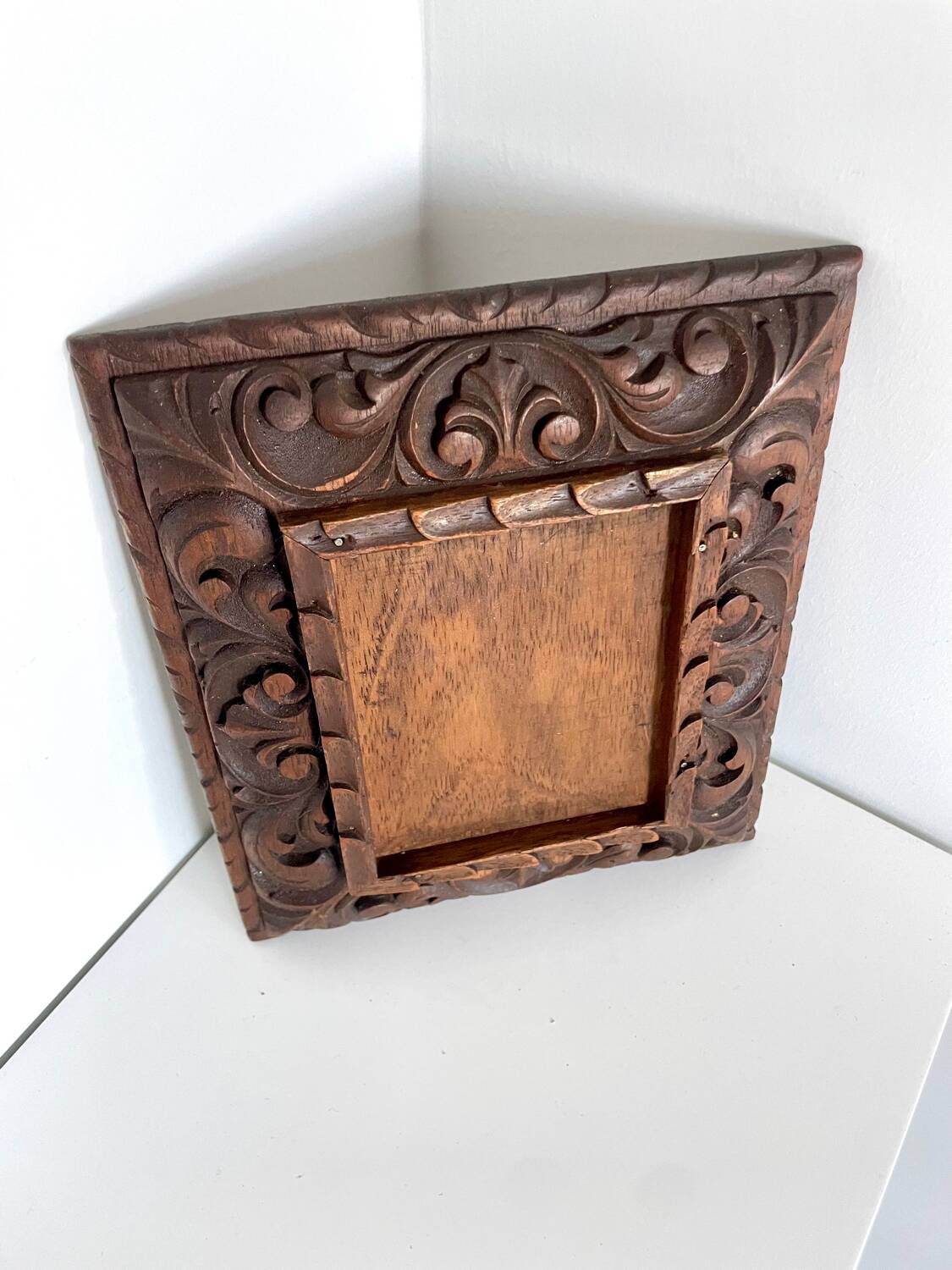 Antique handcarved frame Cedarwood 21.5 cm x 19 cm