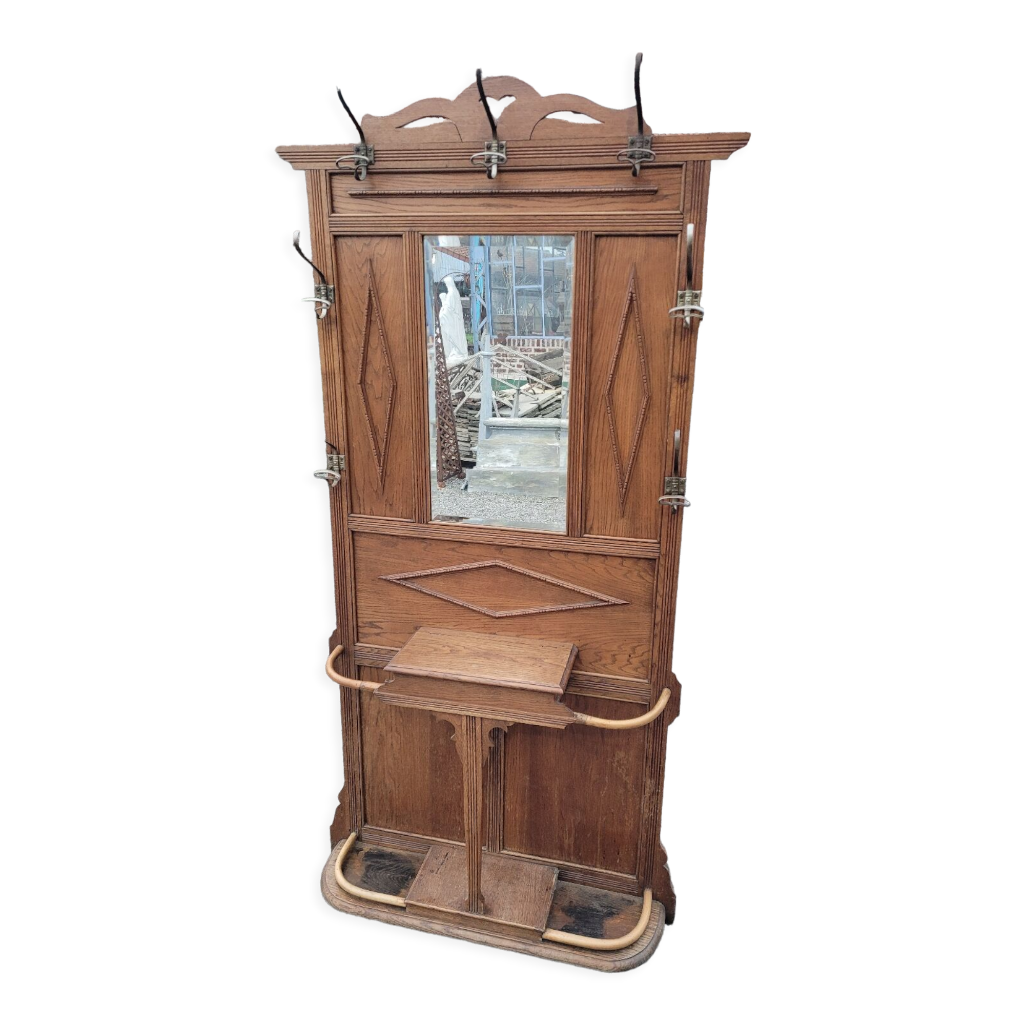 Old oak cloakroom or coat rack