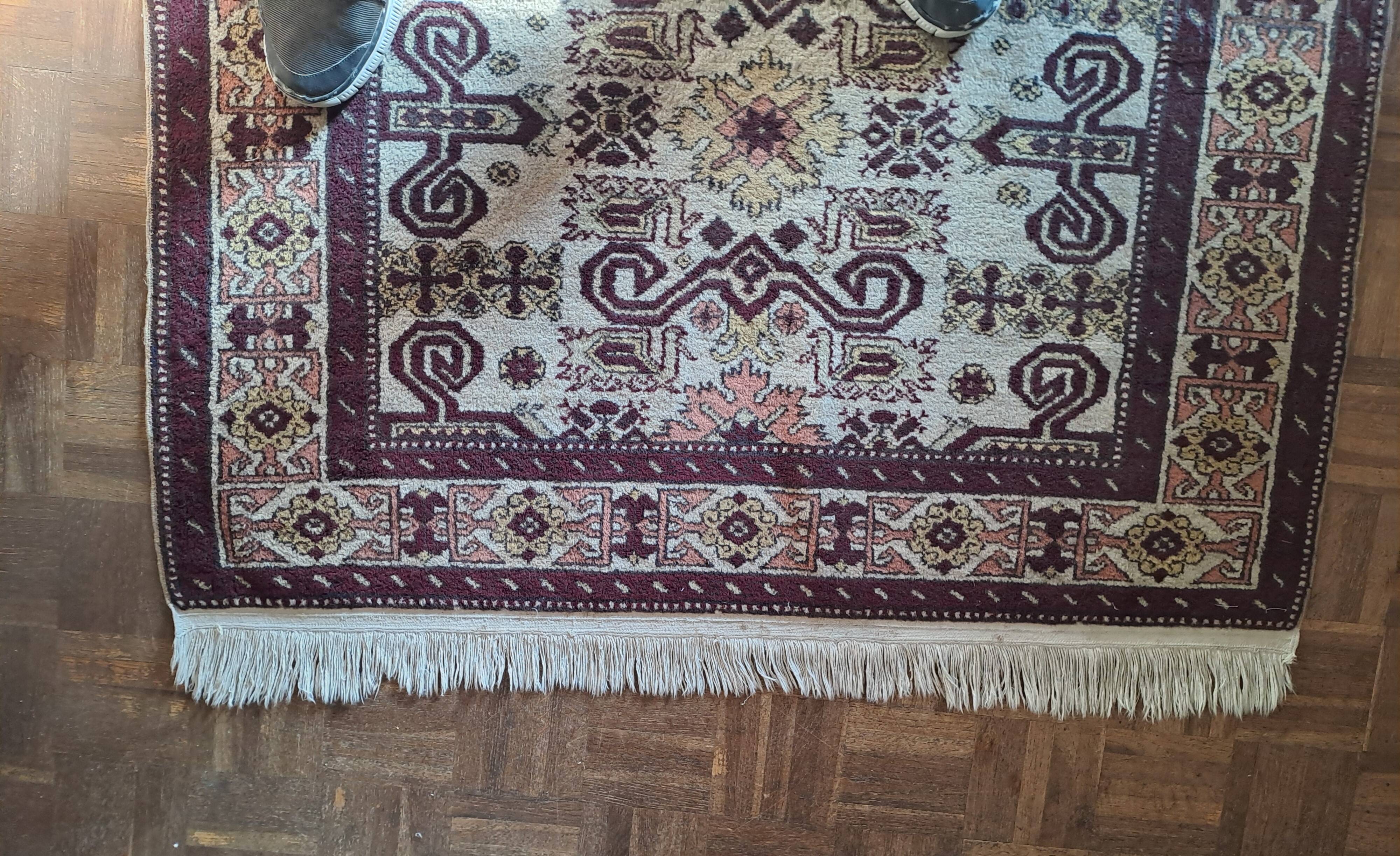 Shirvan urss oriental rug wool handmade rectangular 1940 burgundy and ecru with fringes 100% wool
