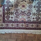 Shirvan urss oriental rug wool handmade rectangular 1940 burgundy and ecru with fringes 100% wool