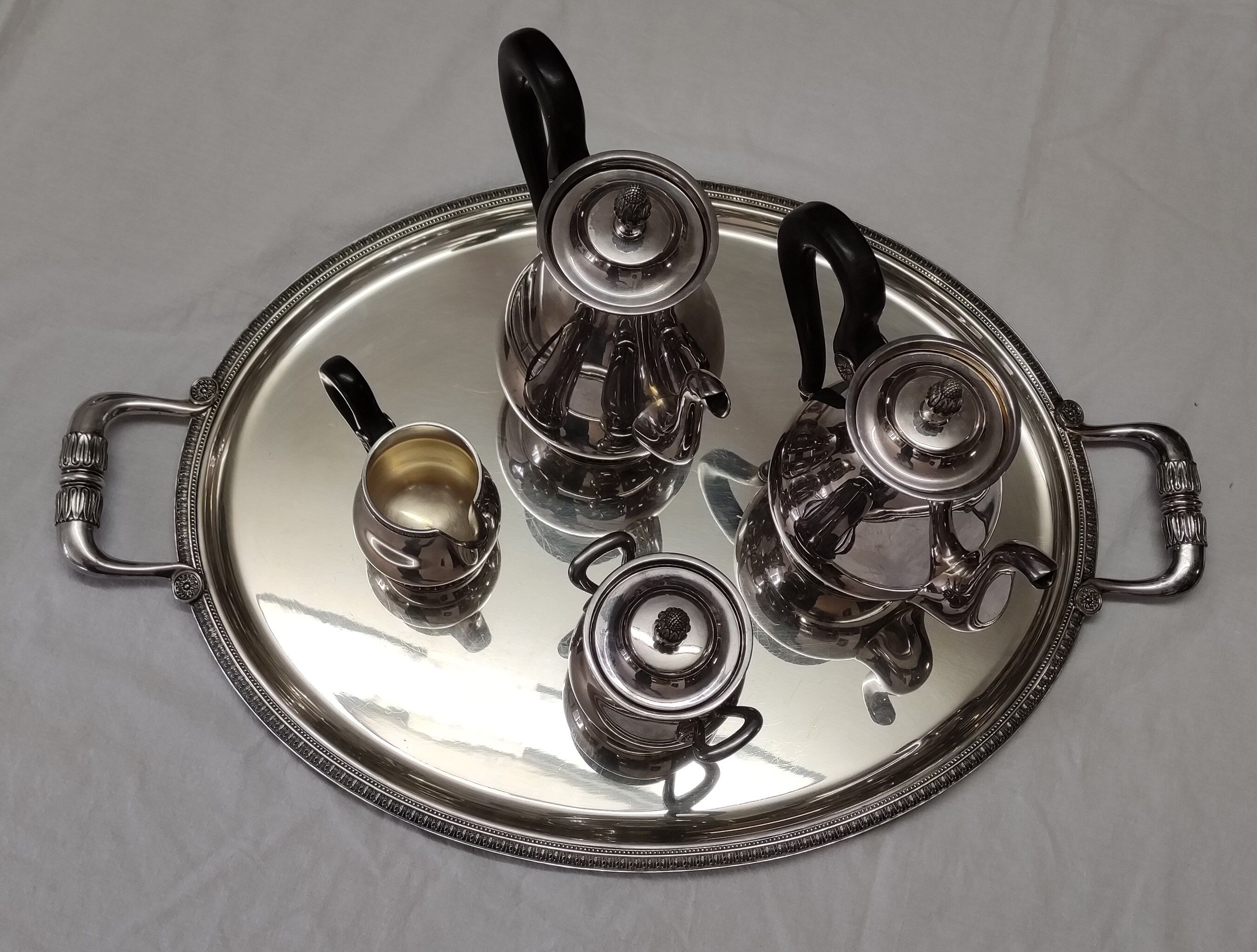 tea and coffee set 5 pieces in silver metal Gallia for Christofle model "Malmaison"