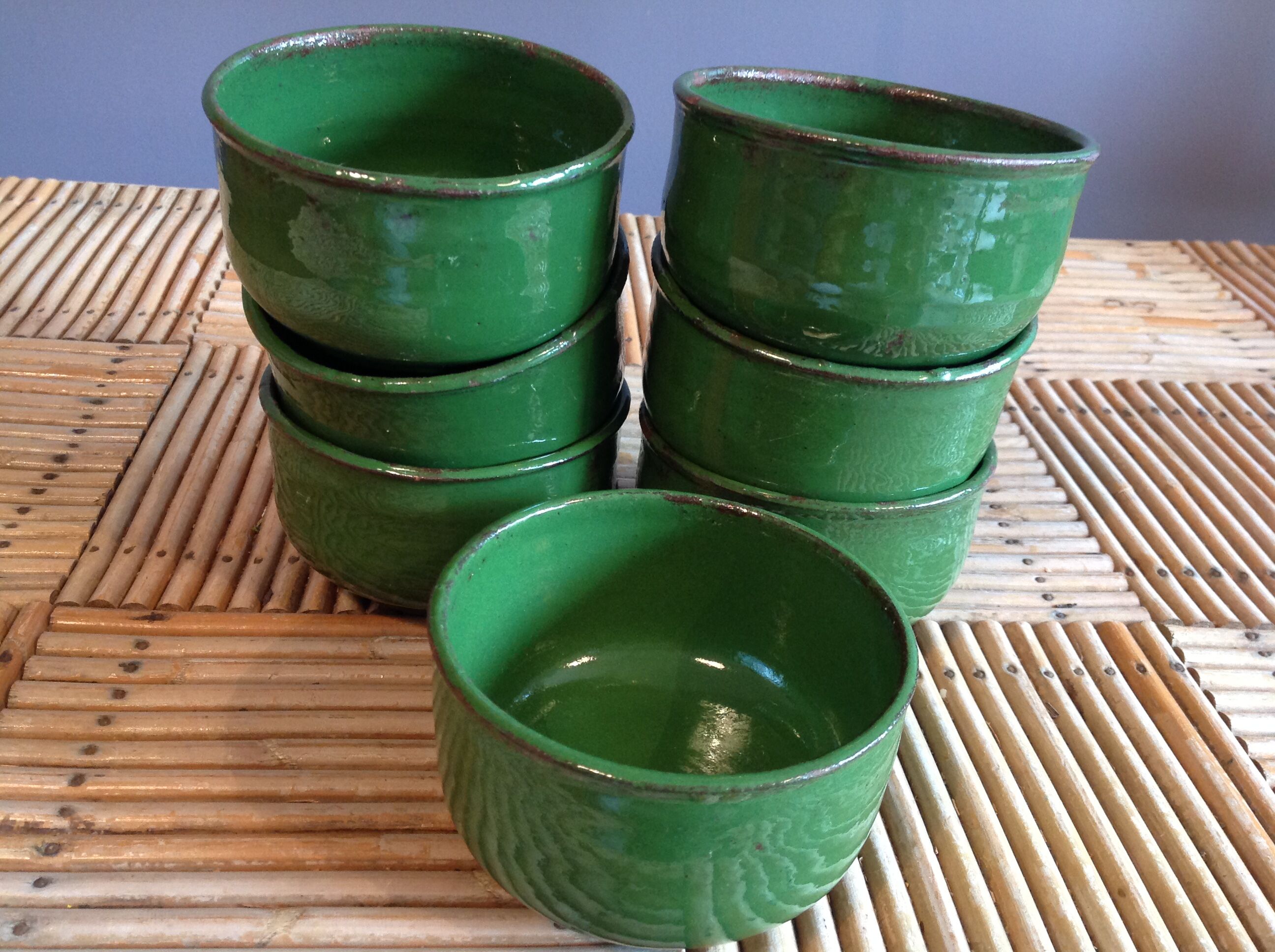 Set of 7 glazed terracotta cups
