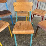 Set of 6 mismatched school chairs multicolor industrial vintage school community mullca dela