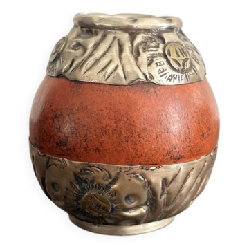 Old Silver Metal Yerba Mate Tea Gourd Argentina