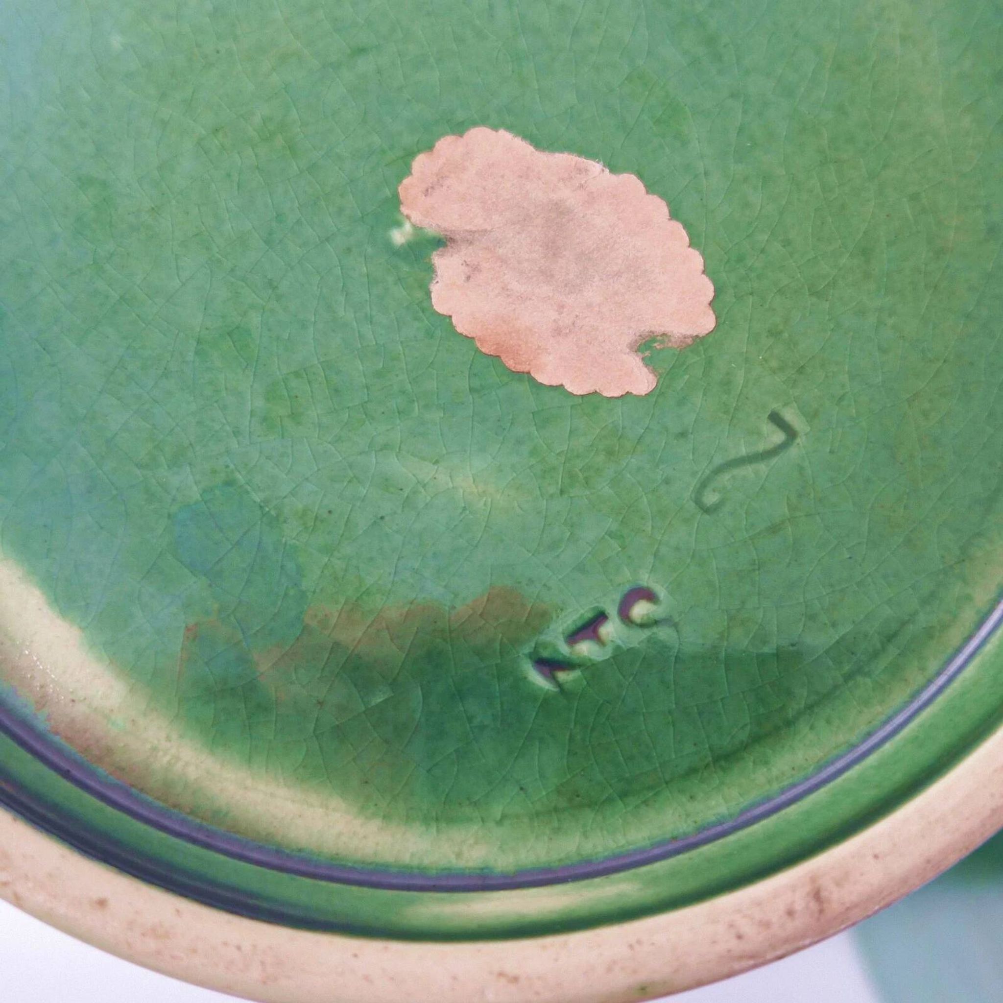 Pair of vintage 1950 rolled vases green ceramic signed 50s 1950s