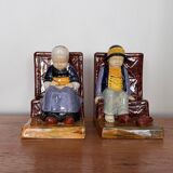 Pair of HB Quimper bookends by Berthe Savigny seated children