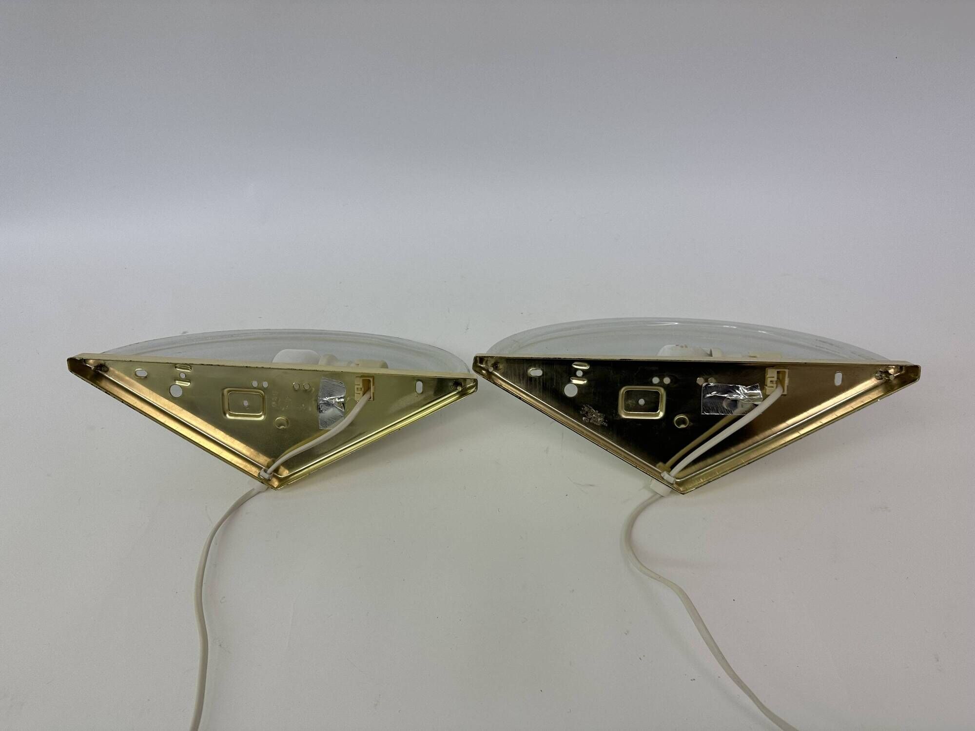 Set of 2 vintage glass wall lamps with golden holder , 1970’s
