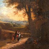 HST "The flight into Egypt, landscape at setting sun" by Hermann van Swanevelt (1600-1655)