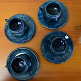 Service à café bleu et rose Vallauris