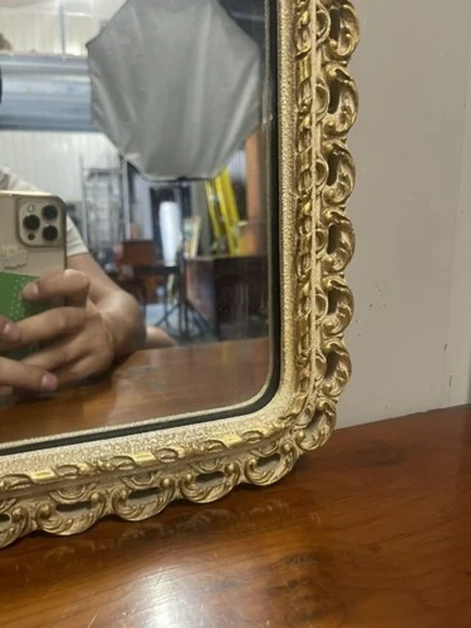 Vintage 1950s John Halls Galvo Cream and Gold Wood Wall Mirror