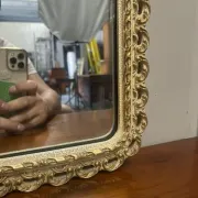 Vintage 1950s John Halls Galvo Cream and Gold Wood Wall Mirror