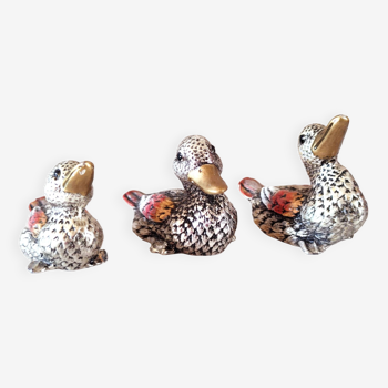 3 canards signés en métal argenté design années 60