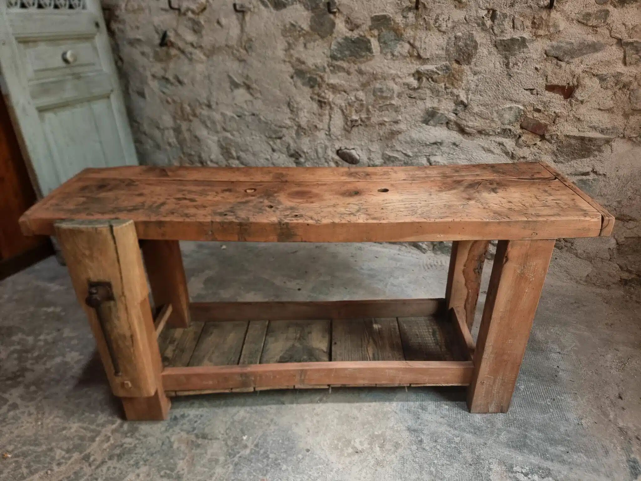 Rustic old workbench, carpenter's bench, console, washbasin unit, around 1900.
