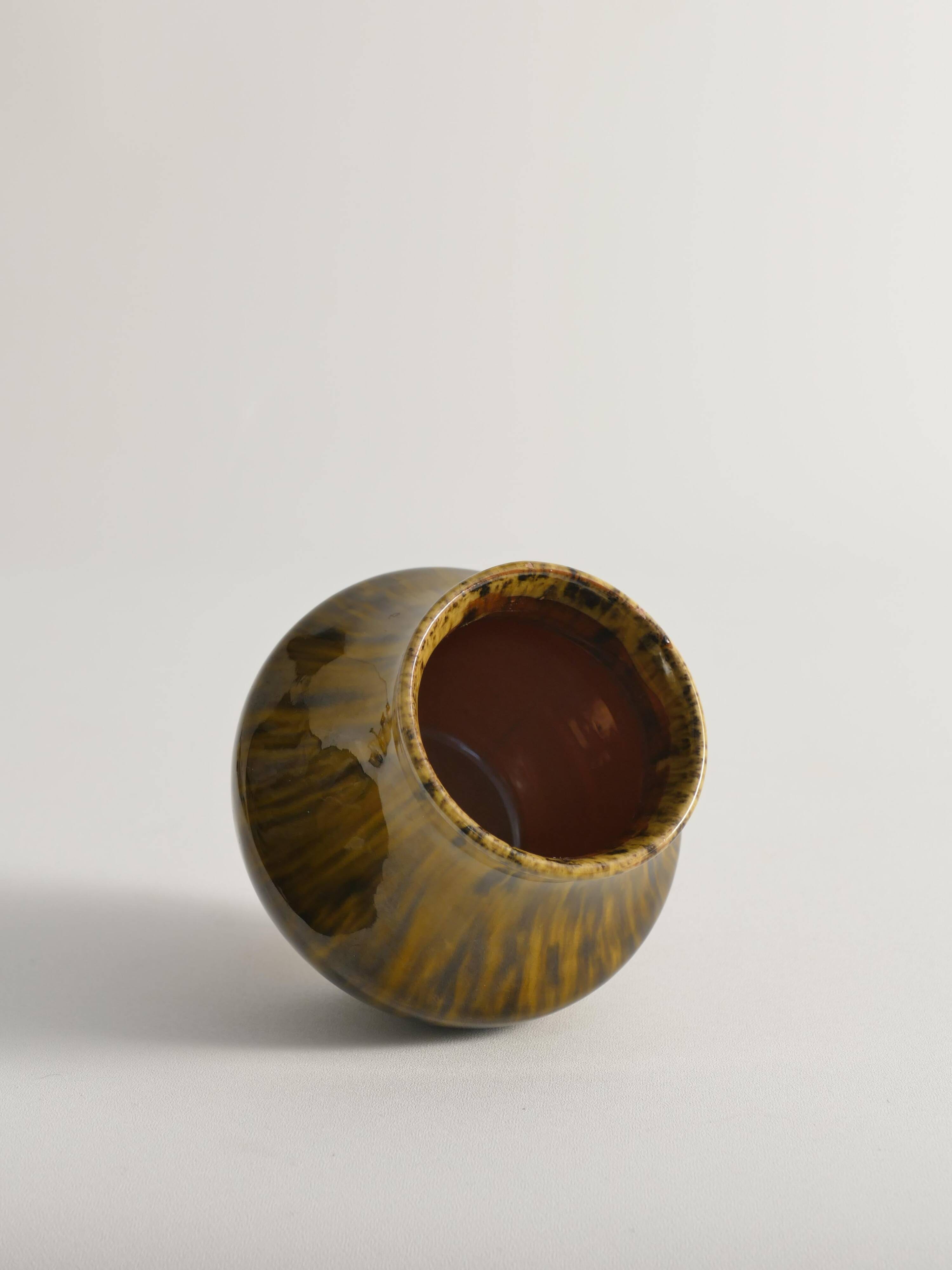 Scandinavian Modern Black and Olive Glazed Ceramic Vase Nittsjö Keramik, 1960s