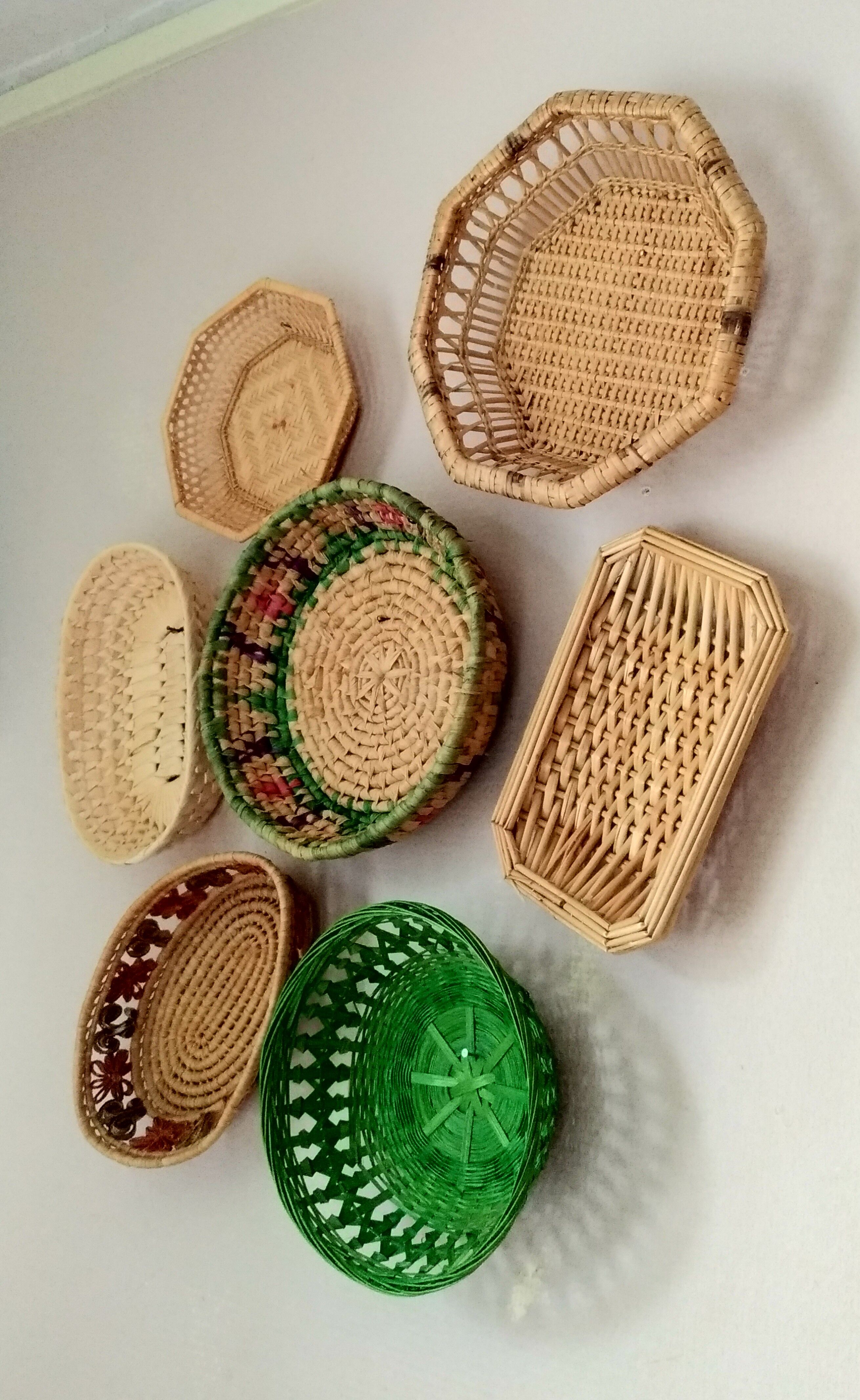 Composition of vintage colorful baskets