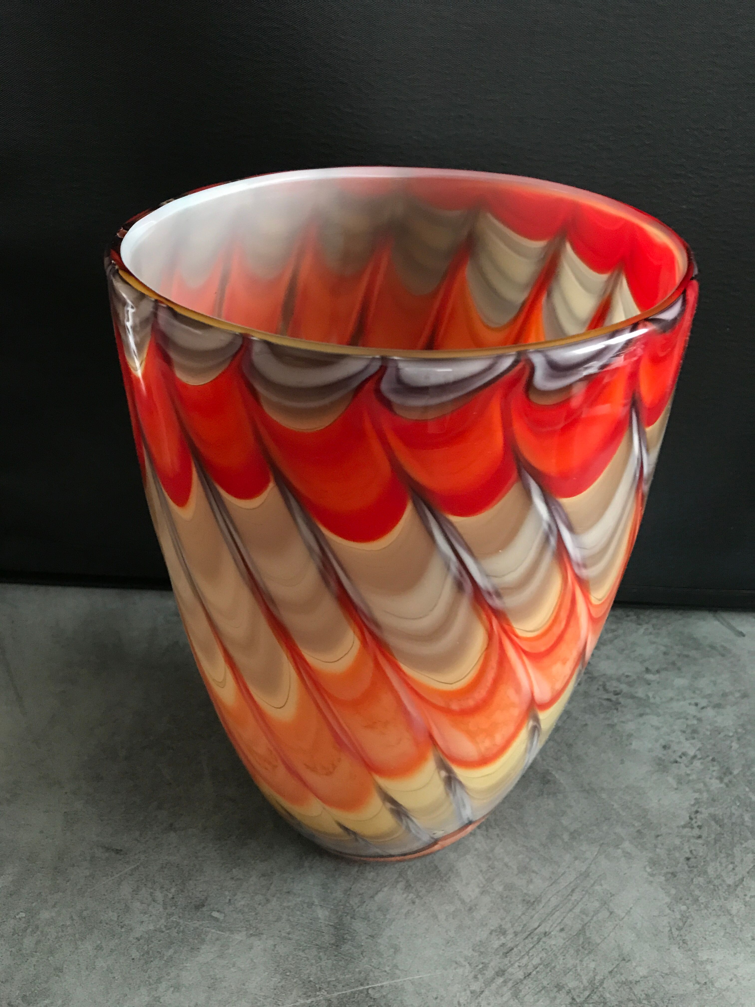 Vase in art verrerie blown glass polychrome mouth 24.5 cm