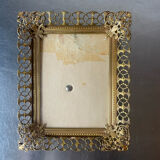 Vintage gold colored metal picture frame 15.5 cm x 12.5 convex glass