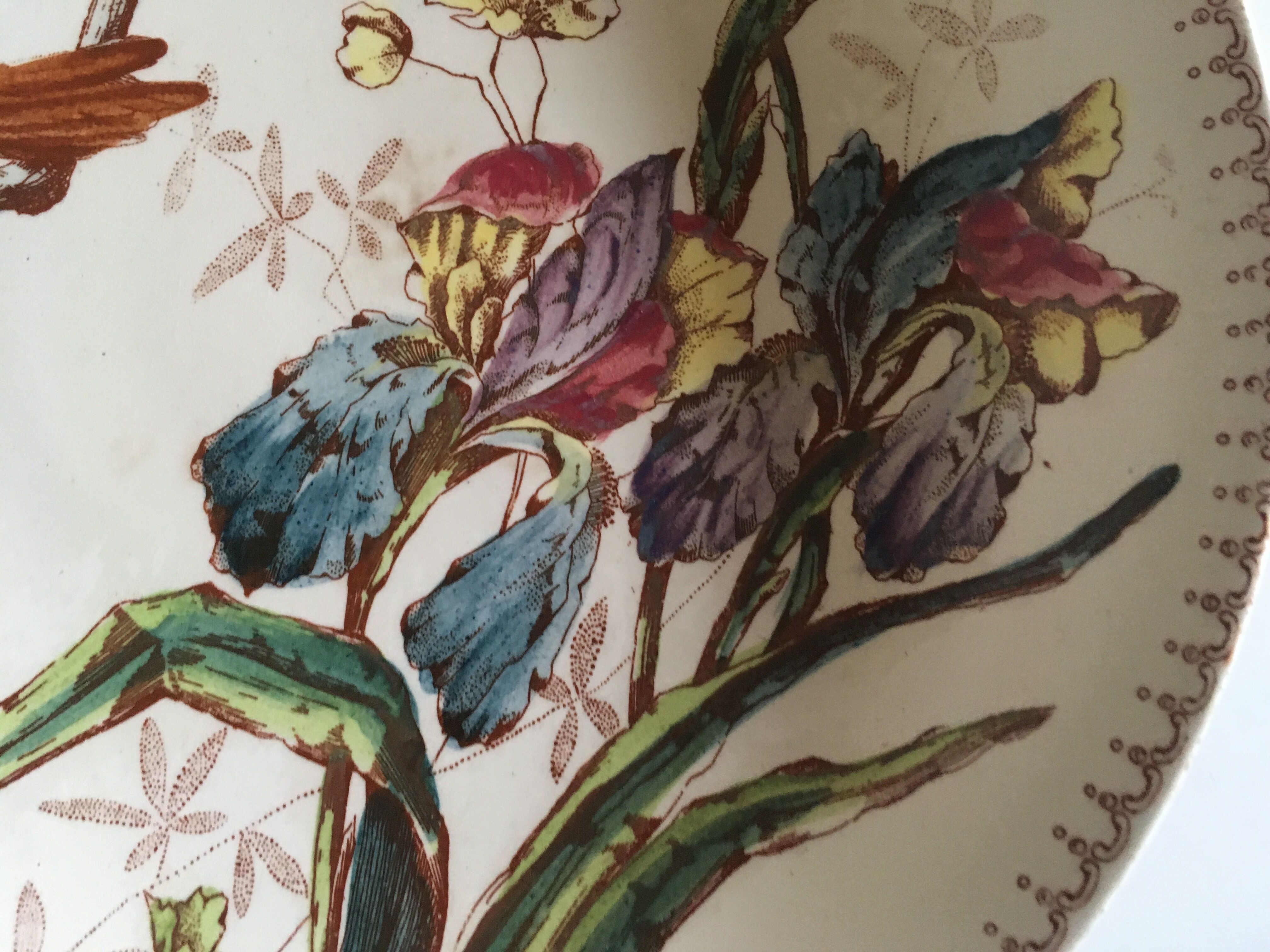 19th iron earth gateling plates, flowers and birds.