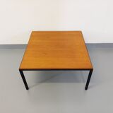 Vintage modernist square coffee table in teak and black metal from the 60s