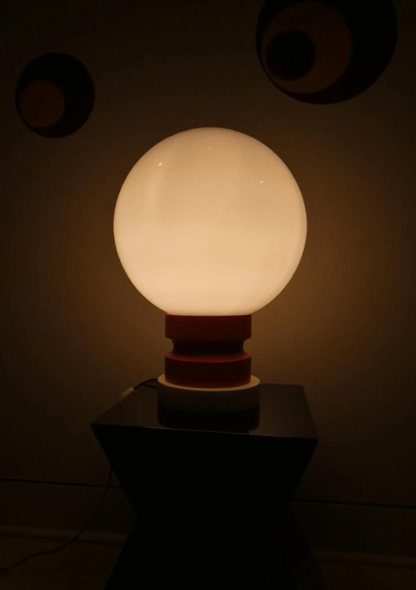 Opaline glass and wood table lamp, Italy, 1970s