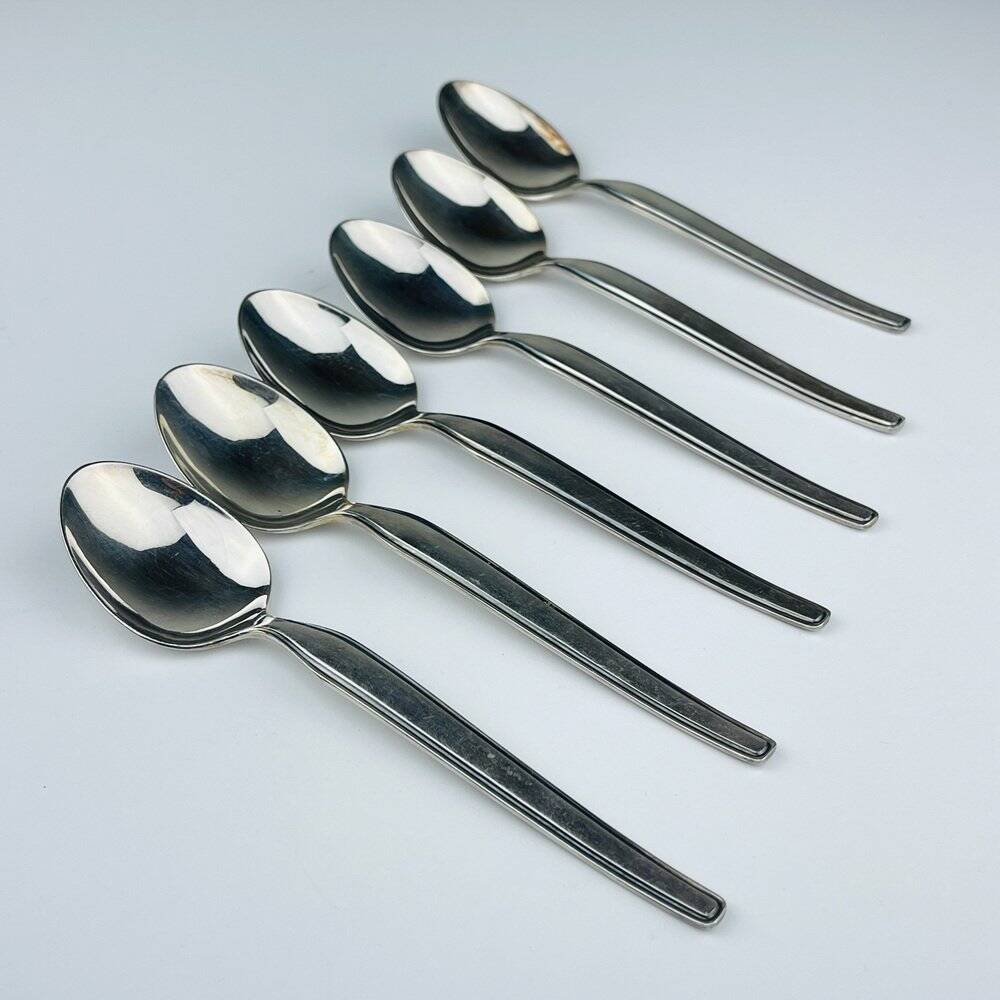 Classic vintage silver tea spoons by Paul Wirths, Solingen, Germany, 1950s, set of 6.