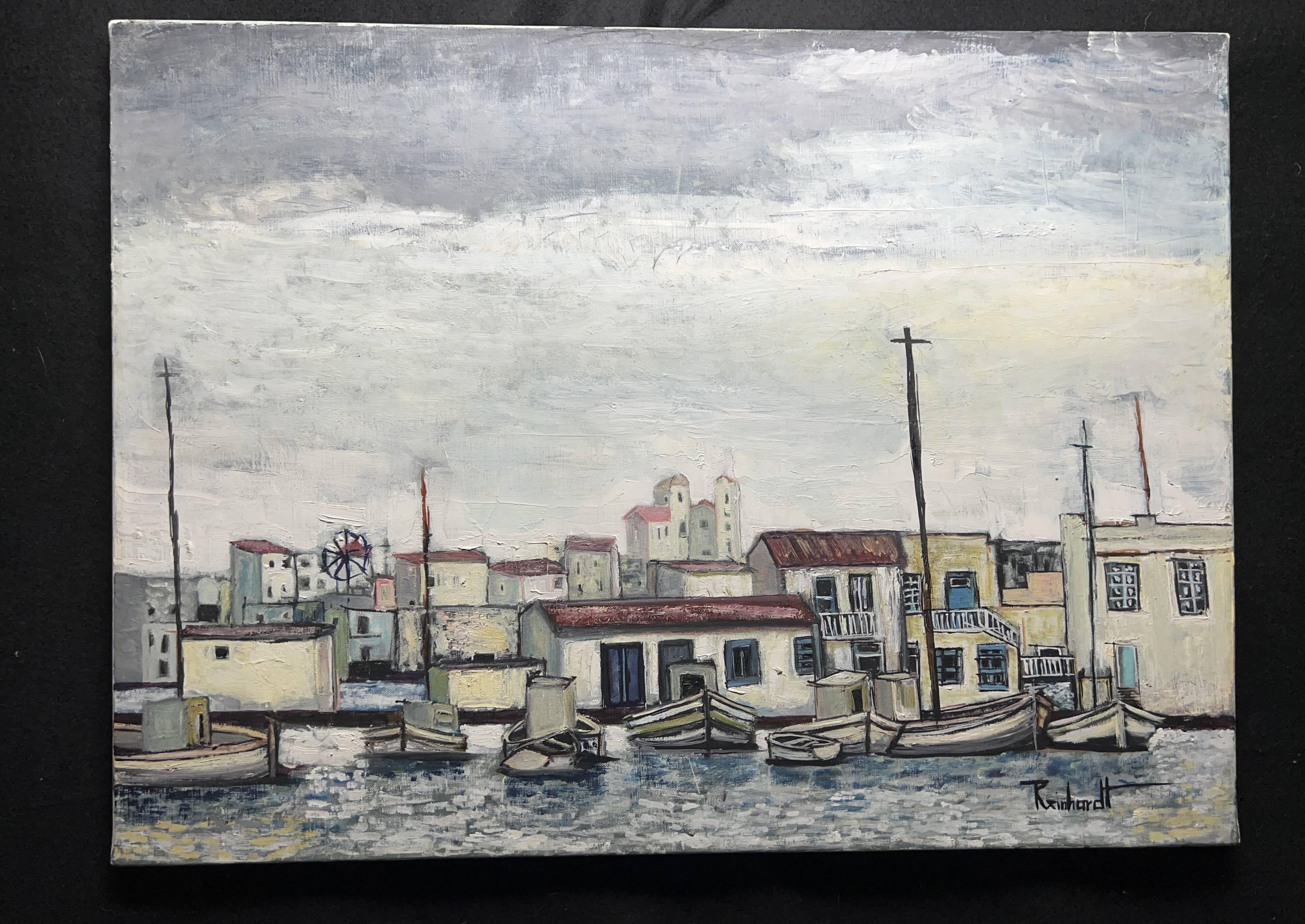 Mediterranean port landscape. Oil on canvas signed.