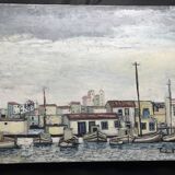 Mediterranean port landscape. Oil on canvas signed.