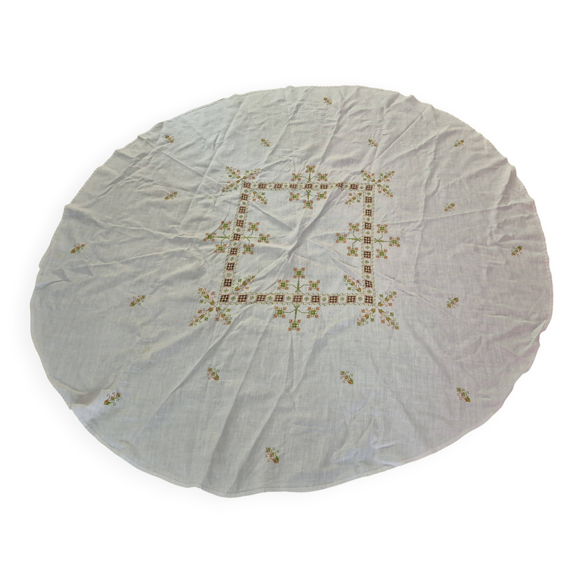 Nappe XXL en lin brodé