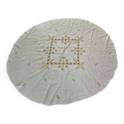 Nappe XXL en lin brodé