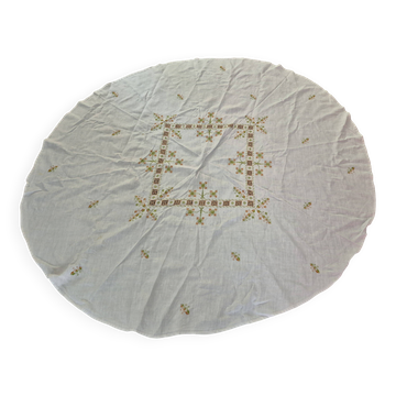 XXL embroidered linen tablecloth