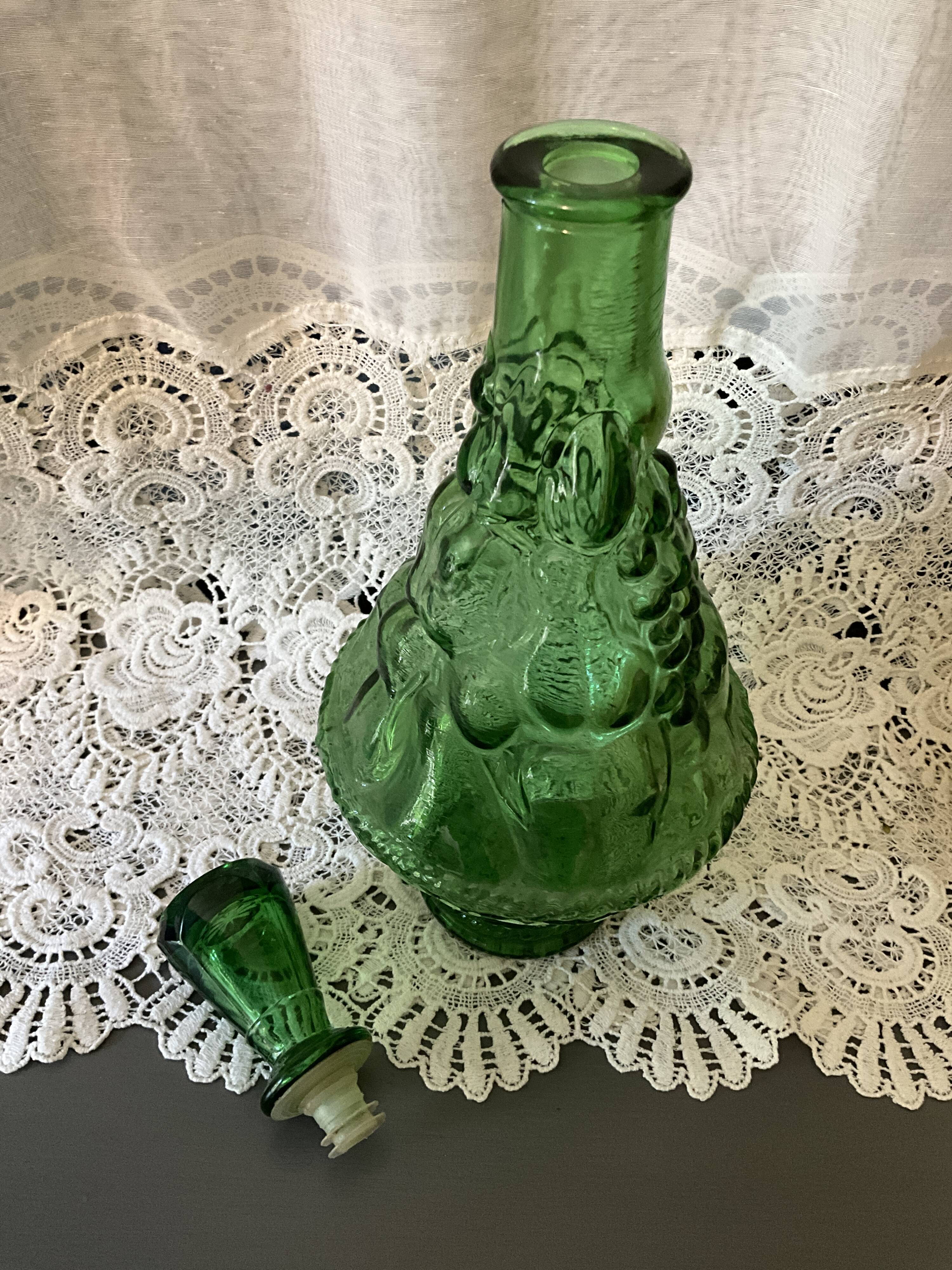 Italian glass carafe bottle, green Empoli