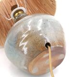 Grey-blue ceramic lamp, raffia lampshade, 1960s