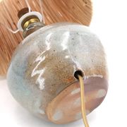 Grey-blue ceramic lamp, raffia lampshade, 1960s