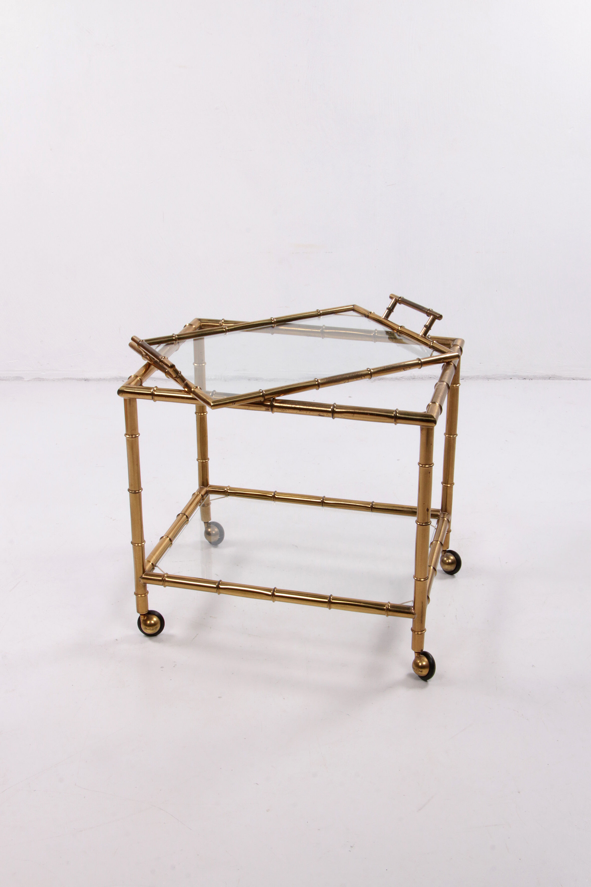 Bar trolley made of metal with bamboo motif with removable tray, 1970s