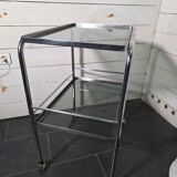 Vintage chrome metal dessert trolley with smoked glass from the 1970s.