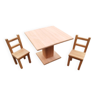 Table + 2 chairs for children raw wood