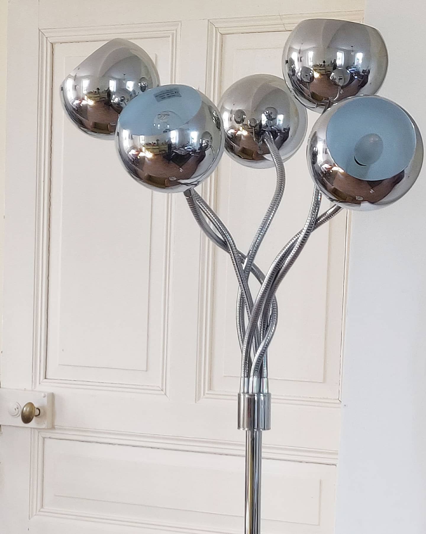 Space age floor lamp, 5 articulated arms chrome spring, 70s-80s