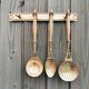 Brass holder with 3 brass & wood utensils