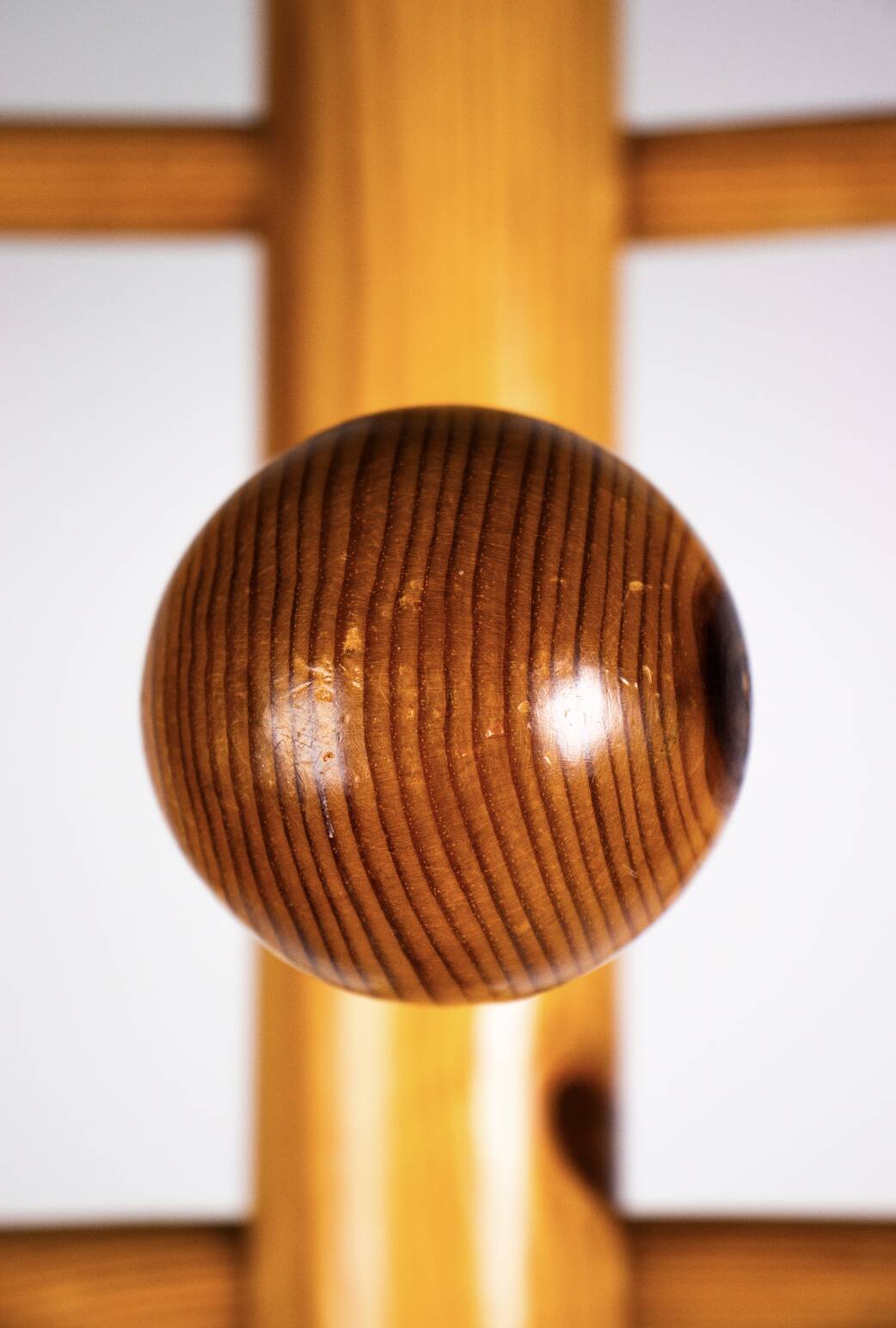 Vintage Scandinavian-style pine ball coat rack
