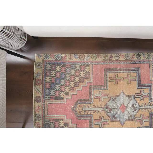 Vintage Turkish Oushak handmade wool cotton pink area rug 106x167