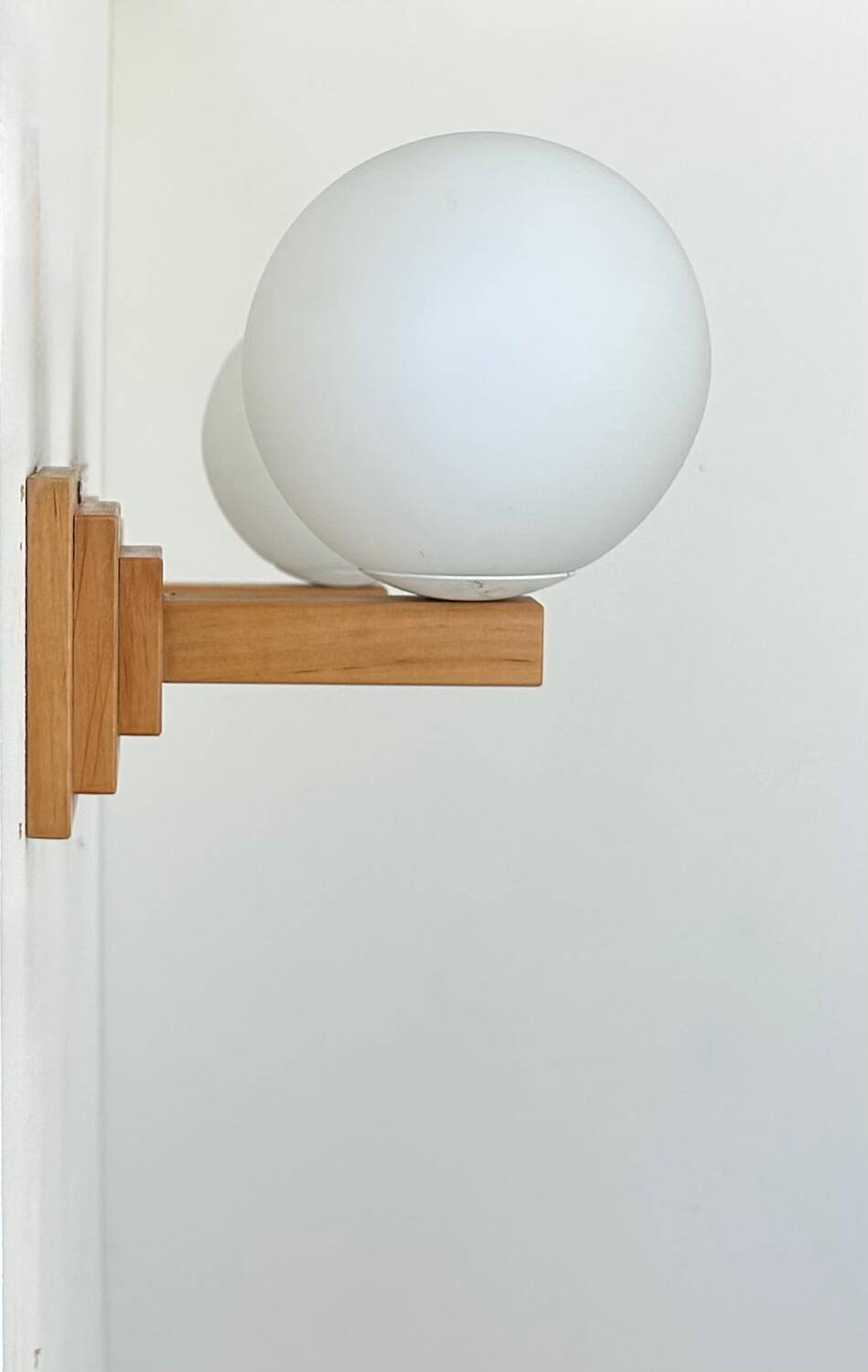 Pair of vintage wall lights, oak and opaline, France 1960