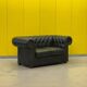 Vintage Green Leather Chesterfield Sofa: Two Seater